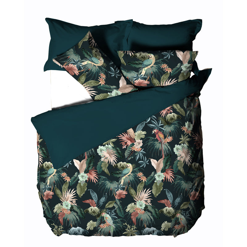 Fernanda Botanical 100% Cotton Duvet Cover Set Teal/Leaf Green