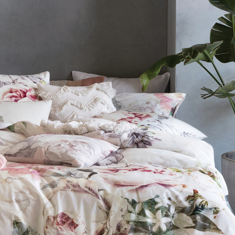 Linen House Sansa Floral 100% Cotton Duvet Cover Set in White