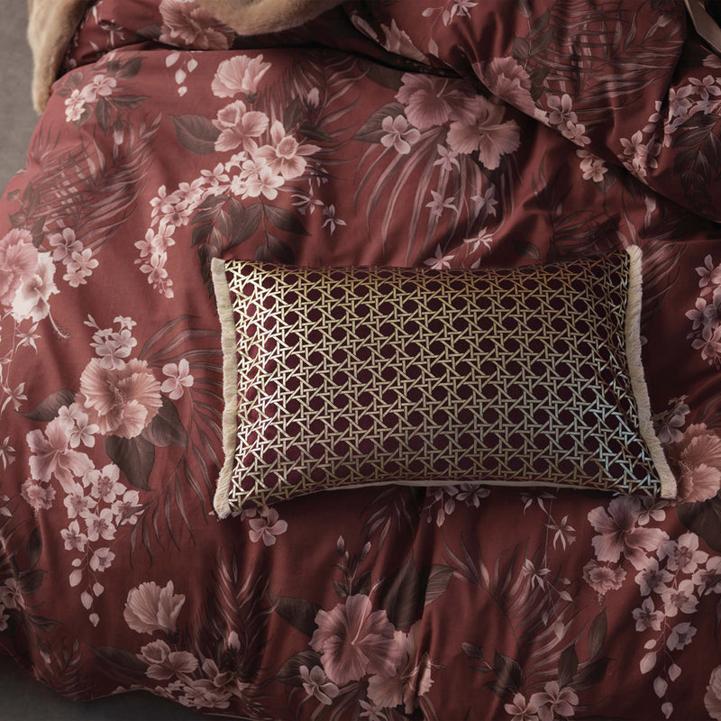 Linen House Taira Fringed Cushion Cover in Merlot