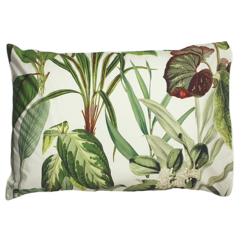 Linen House Wonderplant Exotic Botanical Pillowcase in White/Green