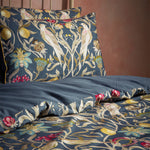 EW by Edinburgh Weavers Songbird Traditional Floral Printed Piped Duvet Cover Set in Navy