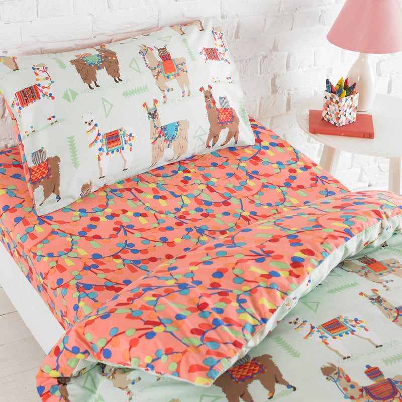 little furn. Llamarama Fitted Bed Sheet in Coral