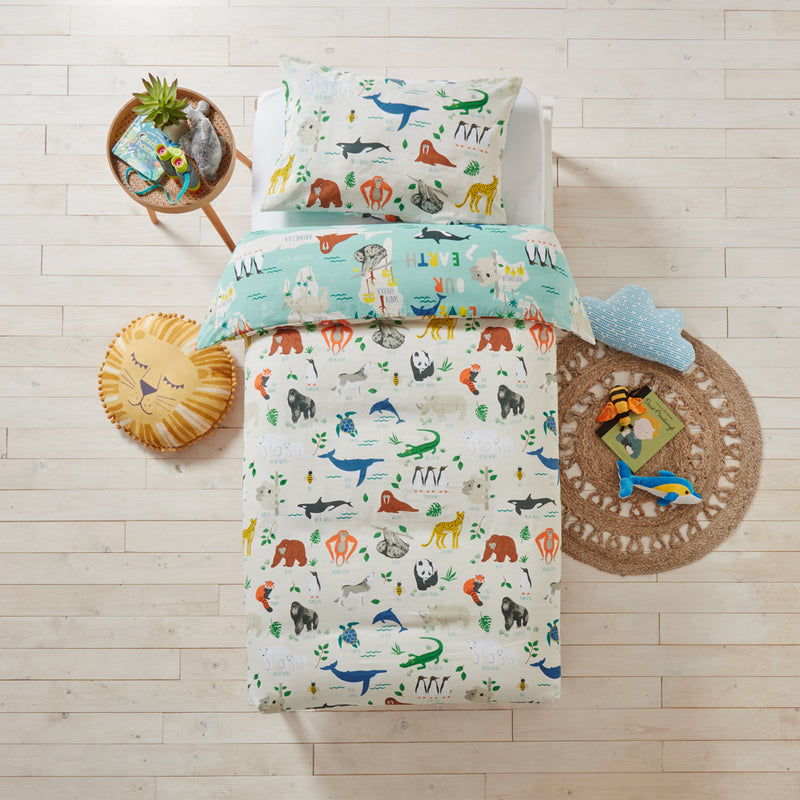 little furn. Love Our Earth Kids 100% Cotton Duvet Cover Set in Blue