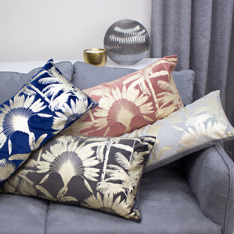 Paoletti Malaysian Palm Foil Printed Cushion Cover in Navy