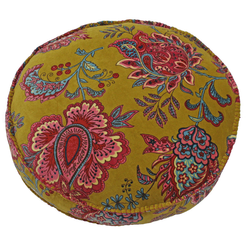 Paoletti Malisa Paisley Round Cushion Cover in Lemon Curry