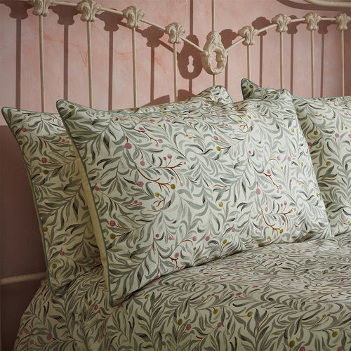 EW by Edinburgh Weavers Malory Traditional Floral Printed Piped Pillowcase Pair in Eucalyptus