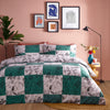 furn. Mythos Checkerboard Printed Checked Reversible Duvet Cover Set in Green/Natural