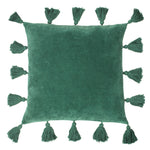 furn. Medina Velvet Tasselled Cushion Cover in Juniper Green