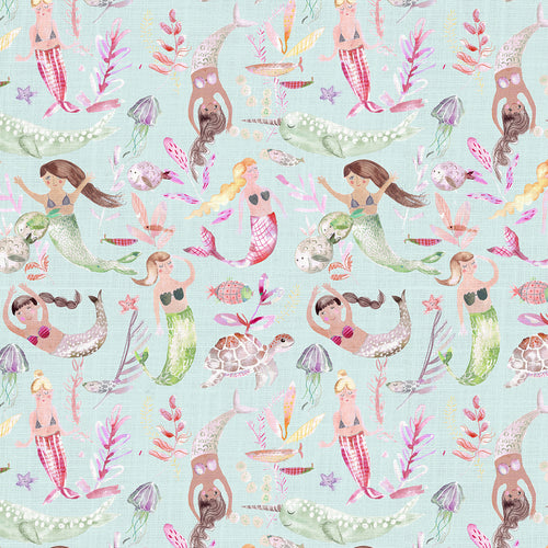 Voyage Maison Mermaid Party Printed Cotton Fabric in Dusk