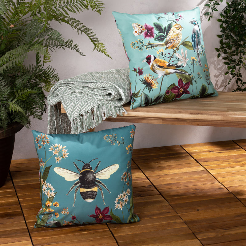 Animal Blue Cushions - Midnight Garden Bee Outdoor Cushion Cover Teal Wylder