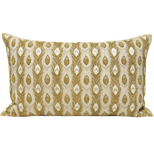 Paoletti Midas Peacock Feather Cushion Cover in Gold