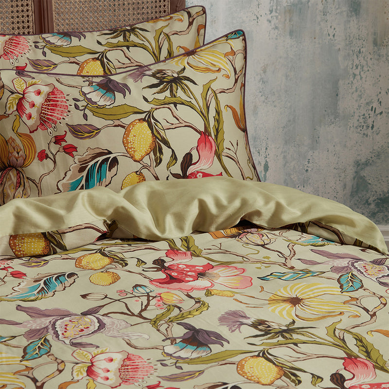 EW by Edinburgh Weavers Morton Floral Printed Cotton Sateen Piped Duvet Cover Set in Chintz
