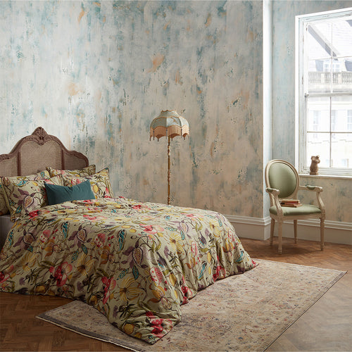 EW by Edinburgh Weavers Morton Floral Printed Cotton Sateen Piped Duvet Cover Set in Chintz
