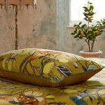 EW by Edinburgh Weavers Morton Floral Printed Cotton Sateen Piped Duvet Cover Set in Ochre