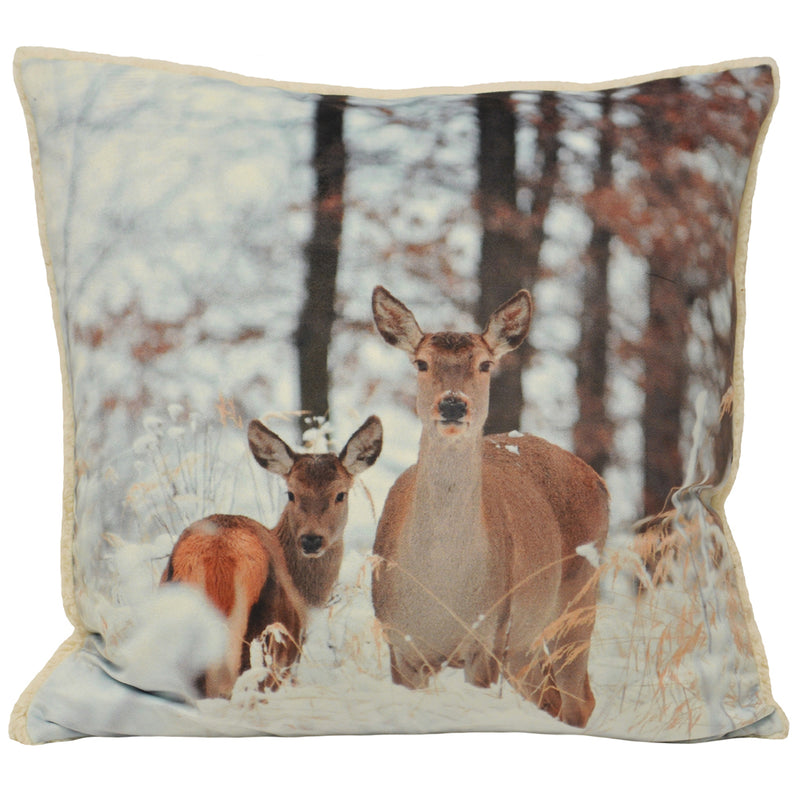Paoletti Mother and Fawn Photographic Print Cushion Cover in Cream