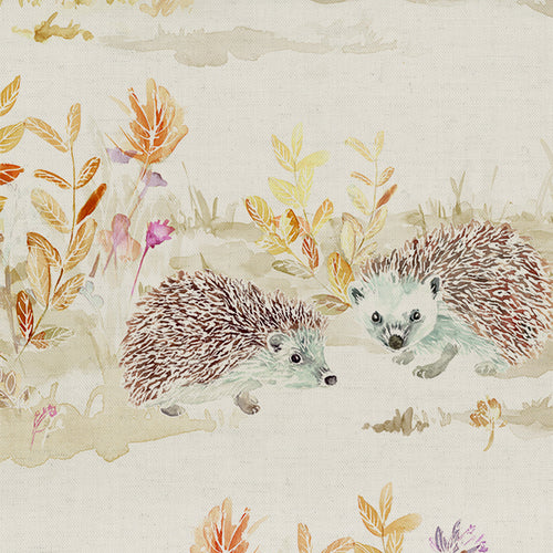 Voyage Maison Mr And Mrs Hedgehog Printed Linen Fabric in Natural