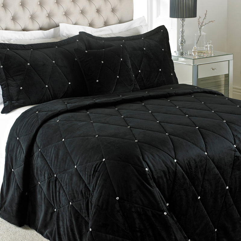 New Diamante Bedspread Black