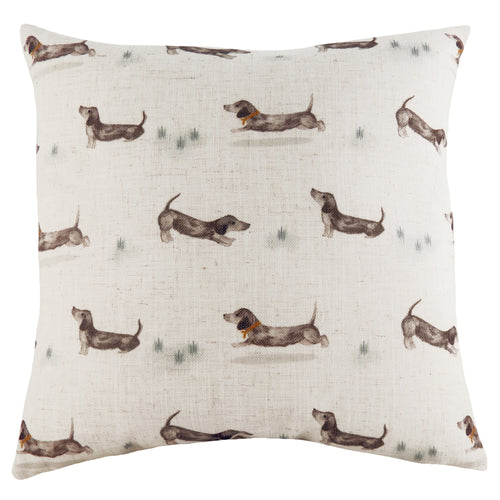 Evans Lichfield Oakwood Dogs Repeat Square Cushion Cover in Natural
