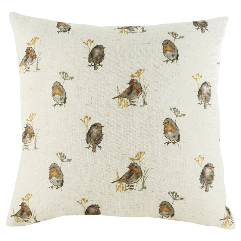 Evans Lichfield Oakwood Robins Repeat Square Cushion Cover in Golden