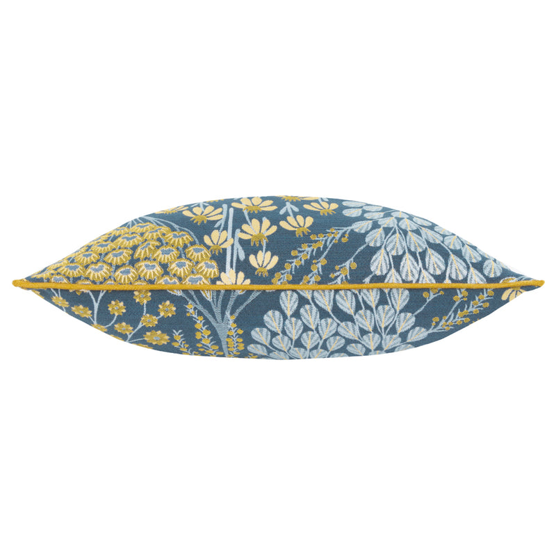 Wylder Ophelia Floral Jacquard Cushion Cover in Blue/Saffron