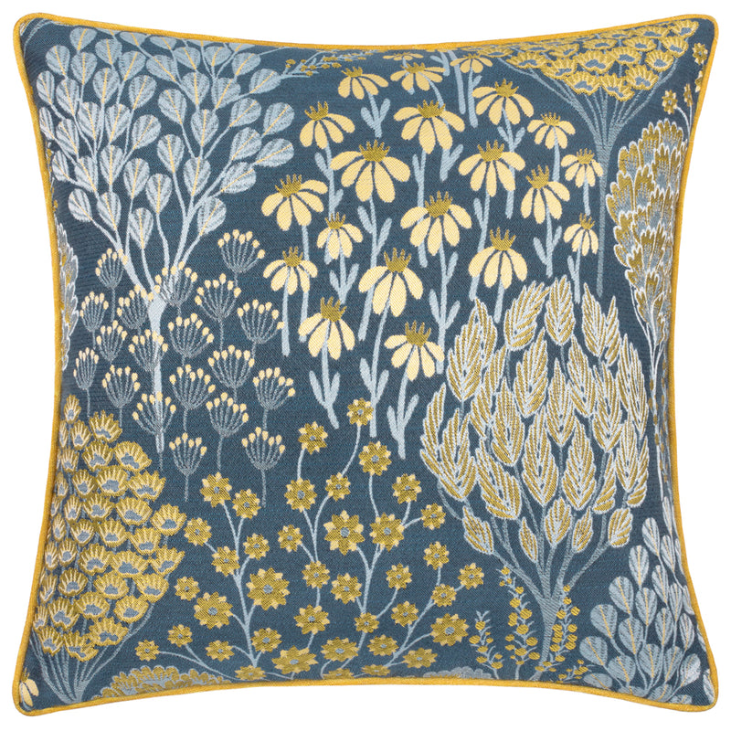 Wylder Ophelia Floral Jacquard Cushion Cover in Blue/Saffron