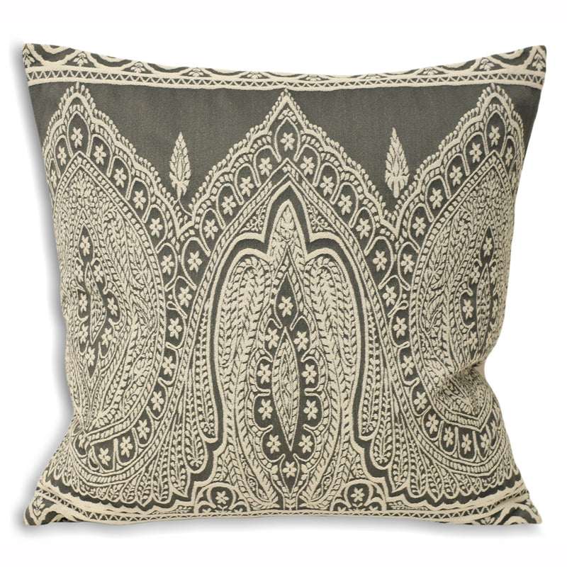 Paoletti Paisley Printed Cushion Cover in Grey
