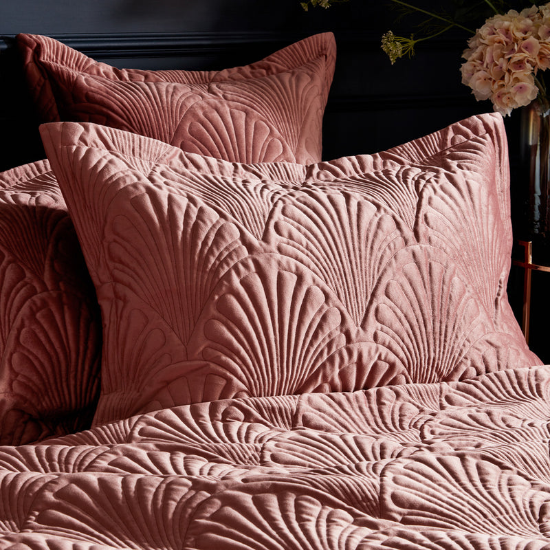 Paoletti Palmeria Quilted Velvet Pillowcase in Blush