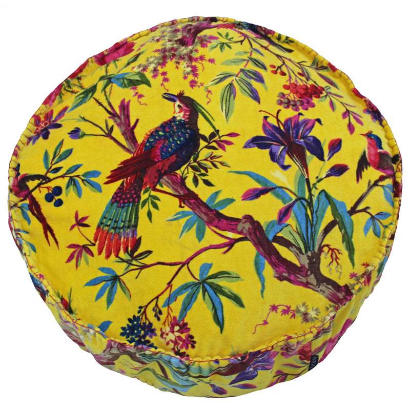 Paoletti Paradise Velvet Round Cushion Cover in Yellow