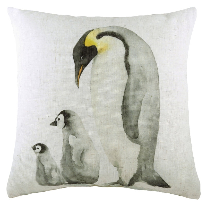 Evans Lichfield Penguin Family Printed Cushion Cover in Fog