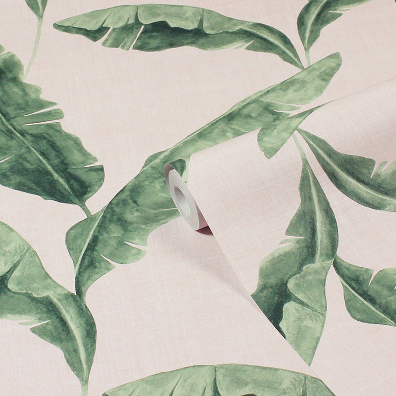 furn. Plantain Wallpaper Sample in Teal/Blush