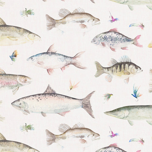 Voyage Maison River Fish Printed Linen Fabric in Cream