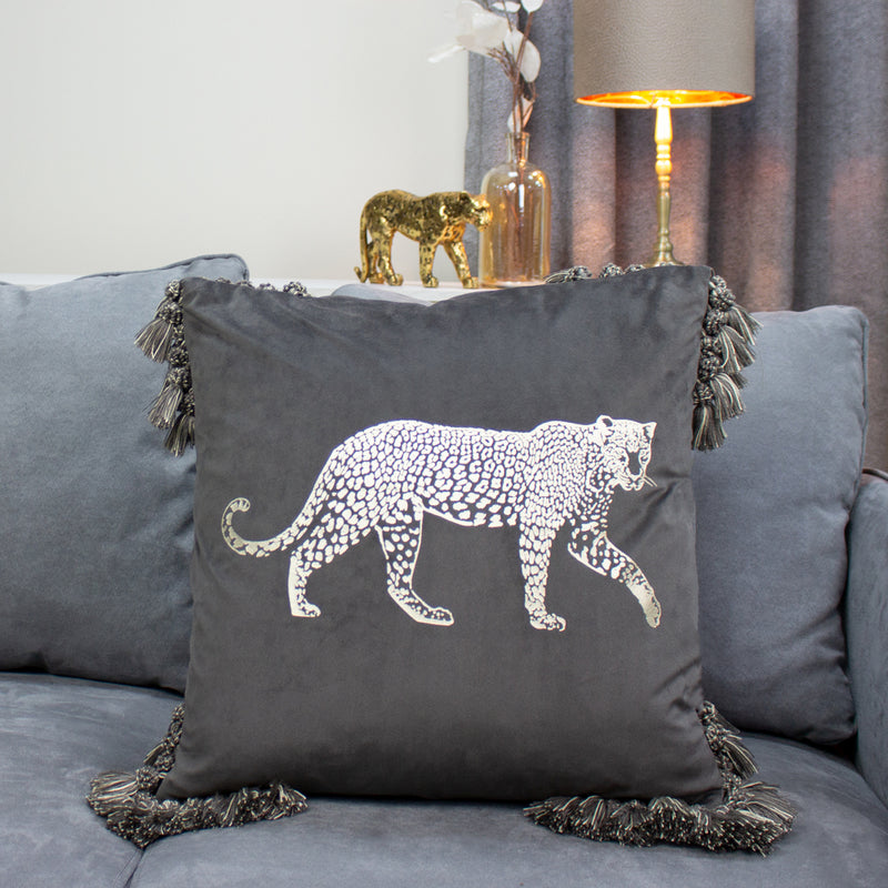 Paoletti Roscoe Leopard Cushion Cover in Grey