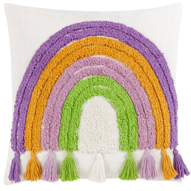 heya home Rainbow Tassels Cotton Tufted Cushion Cover in Multicolour