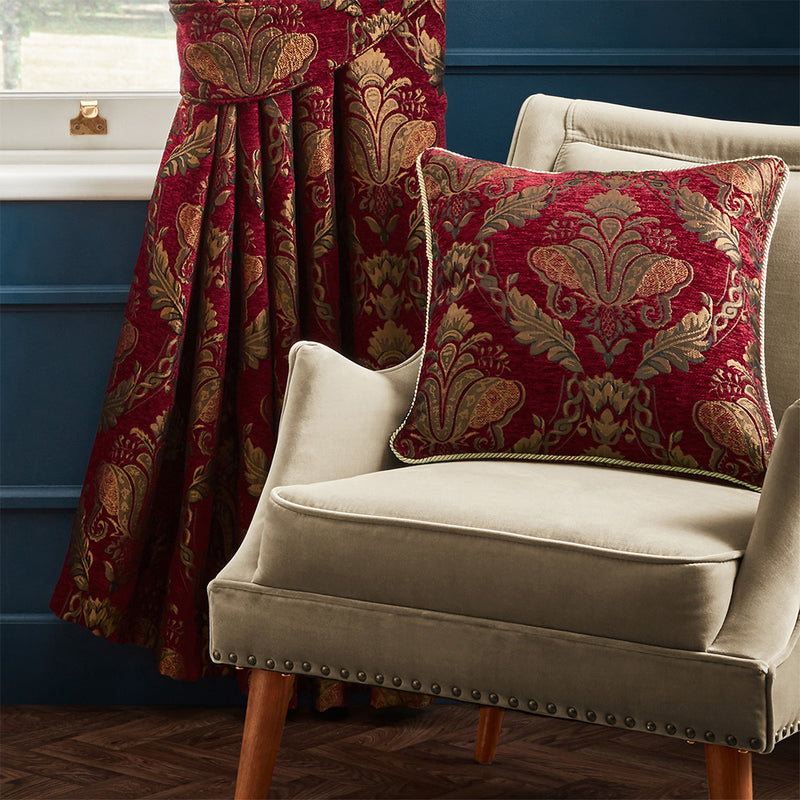 Paoletti Shiraz Traditional Jacquard Cushion Cover in Burgundy