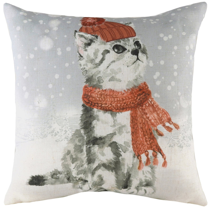 Snowy Cat Cushion Multicolour