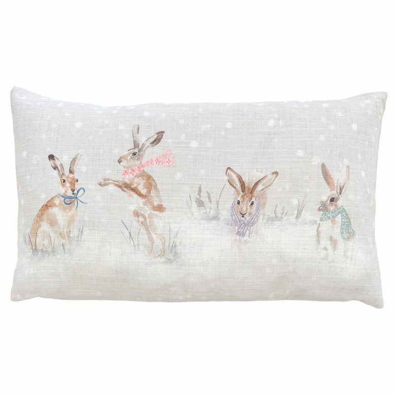 Evans Lichfield Snowy Hares Christmas Cushion Cover in Natural