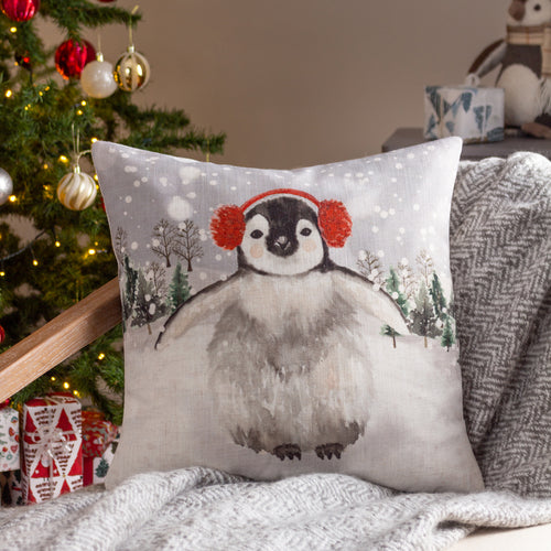 Evans Lichfield Snowy Penguin Cushion Cover in Mist