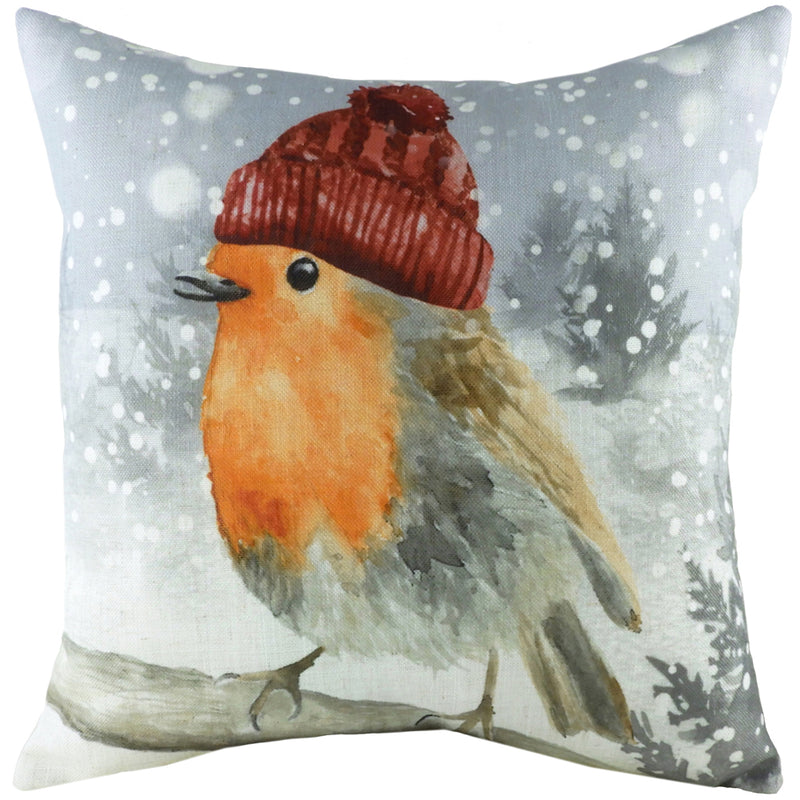 Snowy Robin Cushion Multicolour
