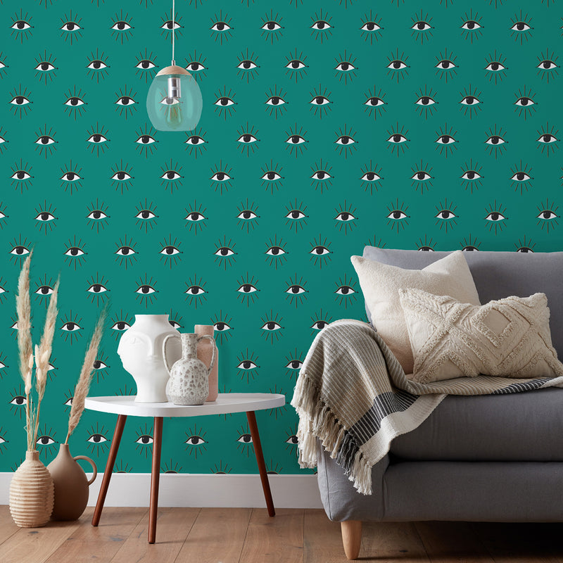 furn. Theia Gold Foil Wallpaper in Turquoise