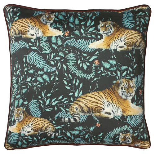 Paoletti Tiwari Tiger Cushion Cover in Charcoal/Aqua