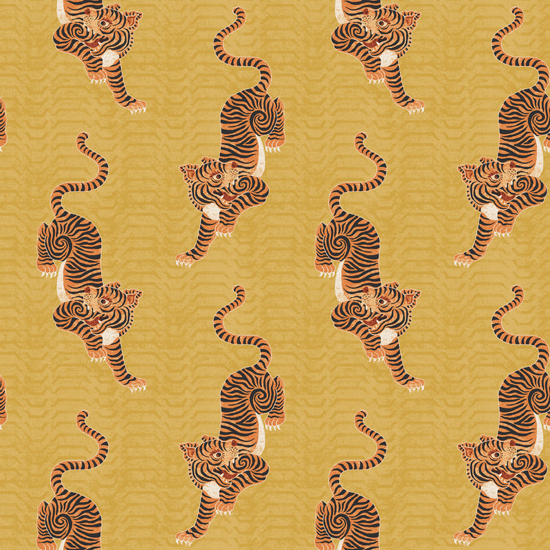 furn. Tibetan Tiger Wallpaper Sample in Mustard