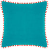 Paoletti Velvet Pompom Cushion Cover in Teal/Coral