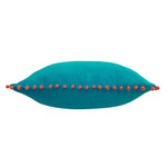 Paoletti Velvet Pompom Cushion Cover in Teal/Coral