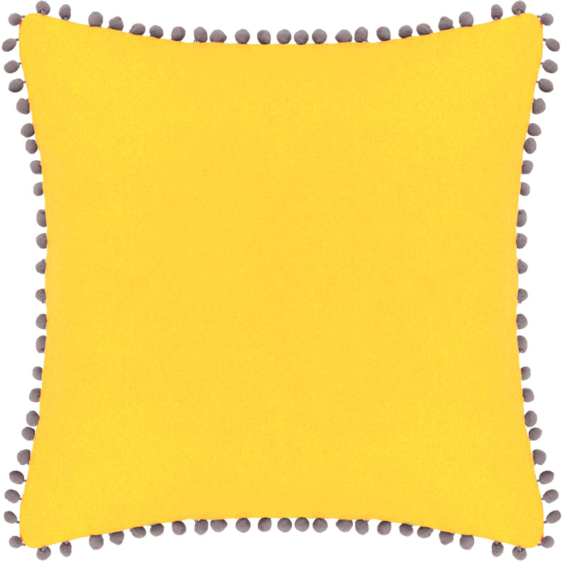 Paoletti Velvet Pompom Cushion Cover in Yellow/Grey
