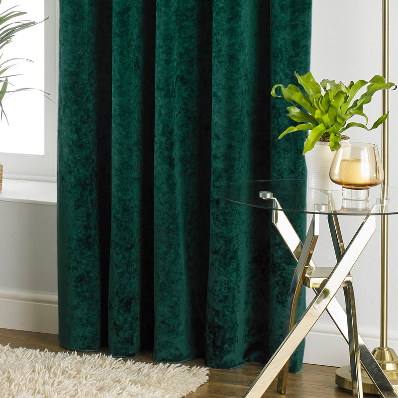 Paoletti Verona Crushed Velvet Eyelet Curtains in Emerald