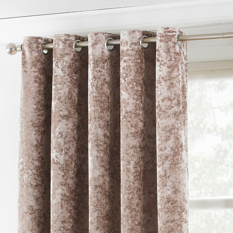 Paoletti Verona Crushed Velvet Eyelet Curtains in Oyster