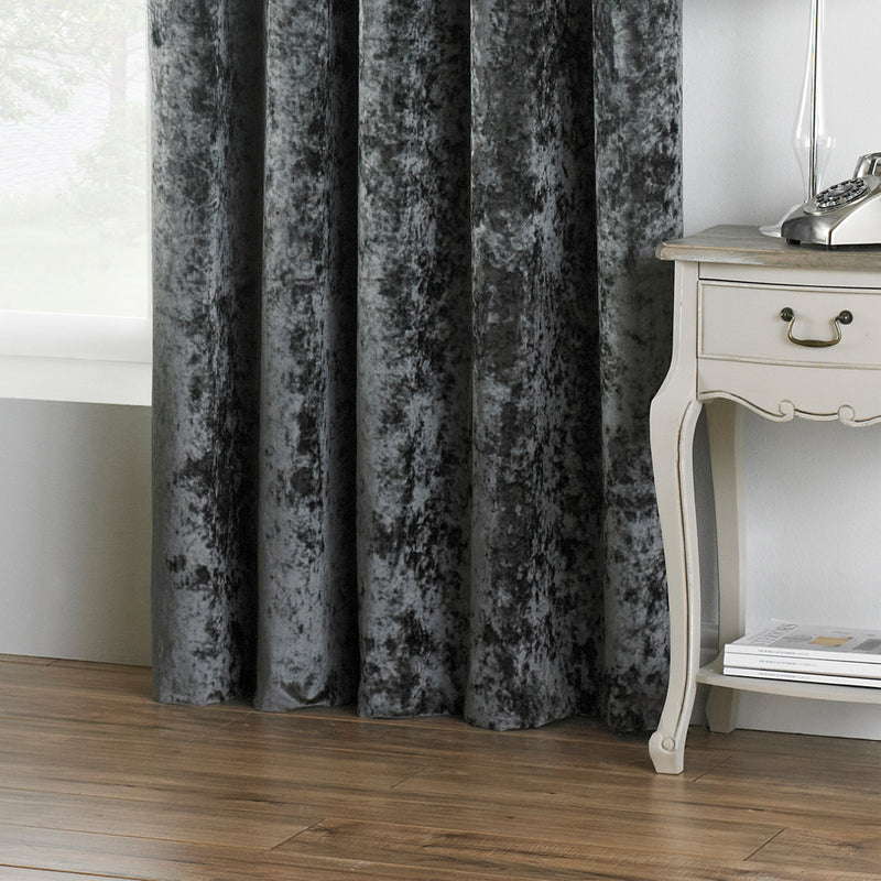 Paoletti Verona Crushed Velvet Eyelet Curtains in Pewter