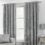 Paoletti Verona Crushed Velvet Eyelet Curtains in Silver