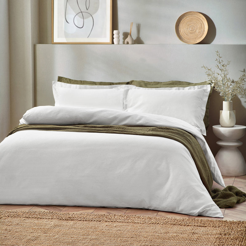 Yard Waffle Textured 100% Cotton Duvet Cover Set in White