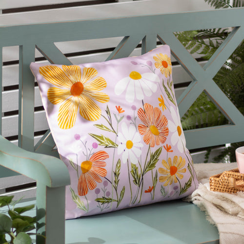Floral Orange Cushions - Wildflowers Outdoor Cushion Cover Lilac/Peach Wylder